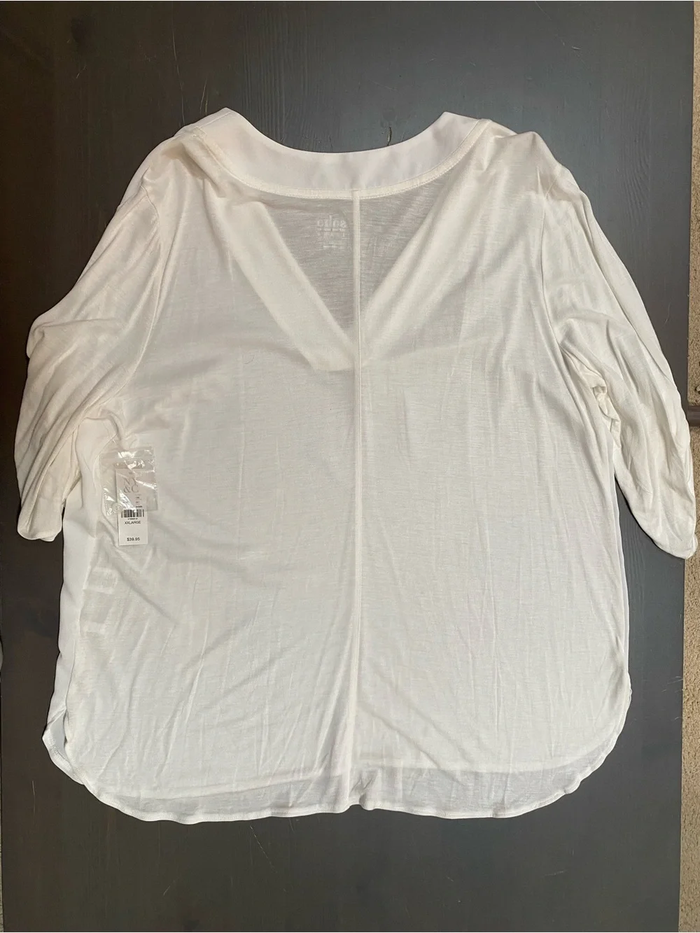 NWT Soho NY&C White V-Neck Roll-Tab Sleeve Mixed Media Blouse Top XXL
